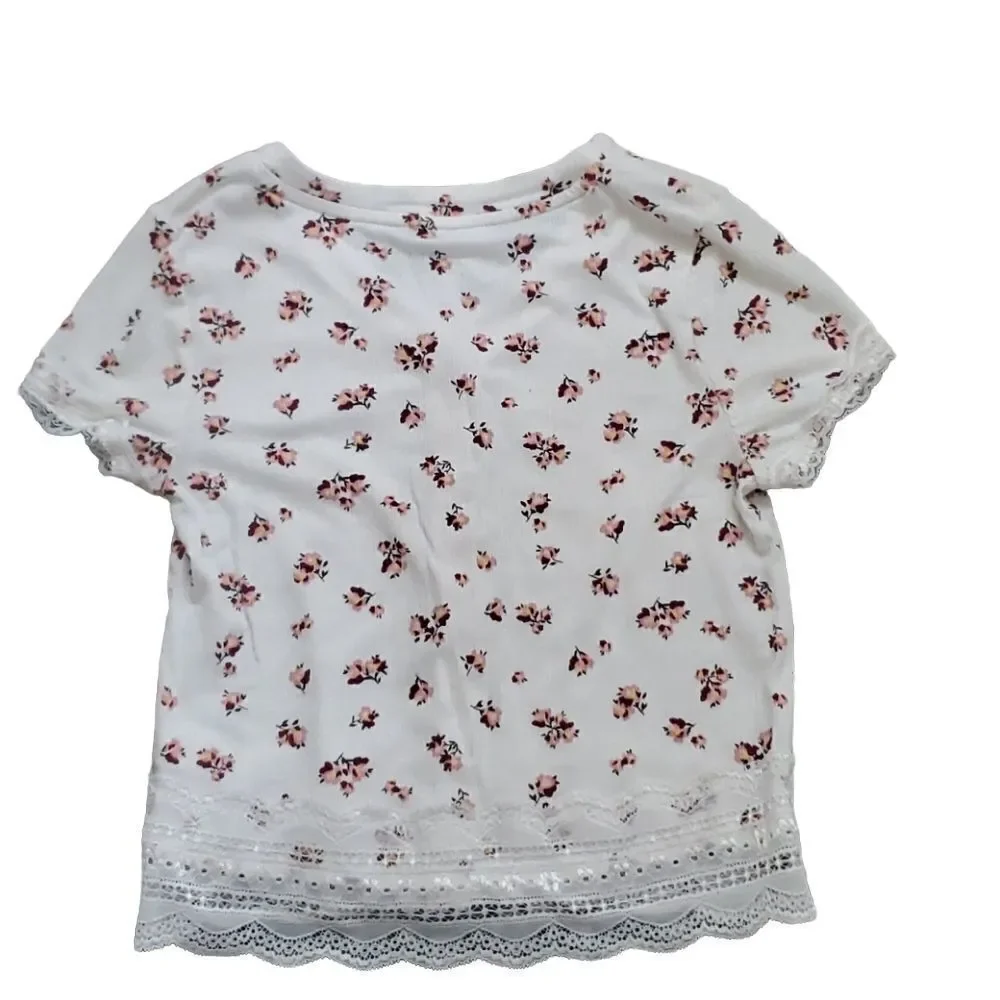 Justice Girls Size 12 Floral Lace Edged Short Sleeve Top